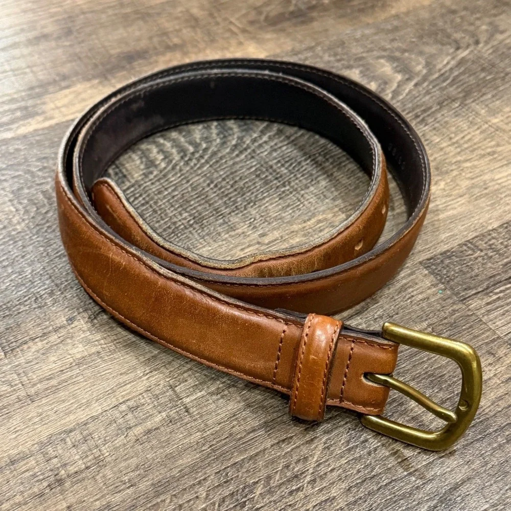 L.L.Bean Men's Brown Leather Belt Size 36 Brass Buckle Casual Everyday 1 1/4